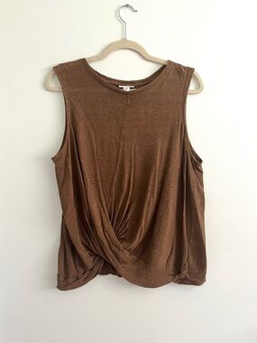J. Jill Love Linen Brown Twist-Front Breathable Sleeveless Tank Top Size Medium